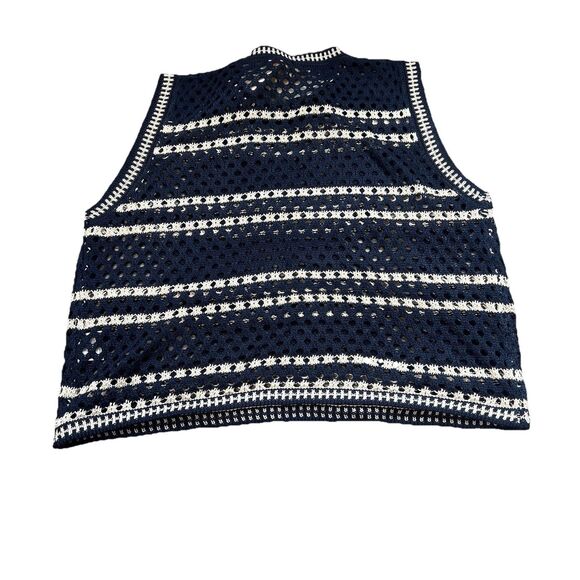 Solitaire Two Pc Open Knit Navy white stripe Crochet Skirt tank set boho NWT Med - Picture 3 of 8